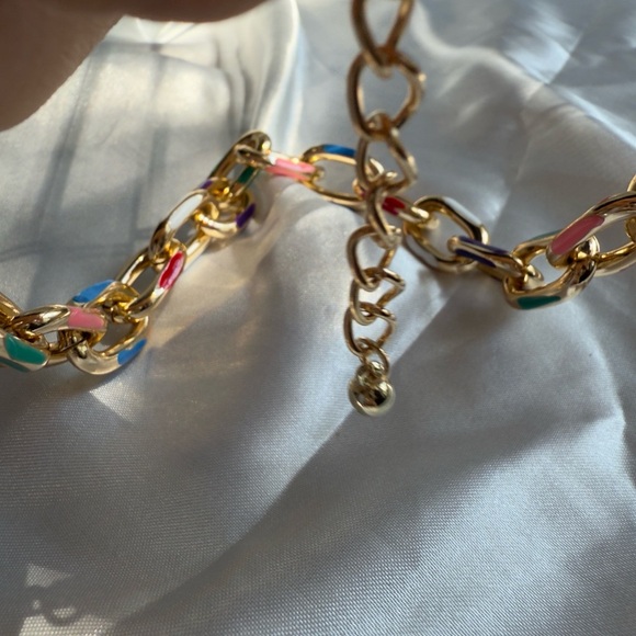 Multicolor Gold Chain Necklace and Bracelet Set - Picture 11 of 17